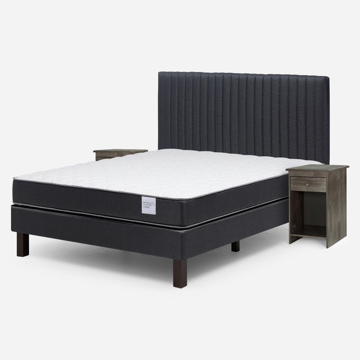 ROSEN - Cama Europea Wave 2 Plazas + Set De Muebles Lucio Grafito Rosen