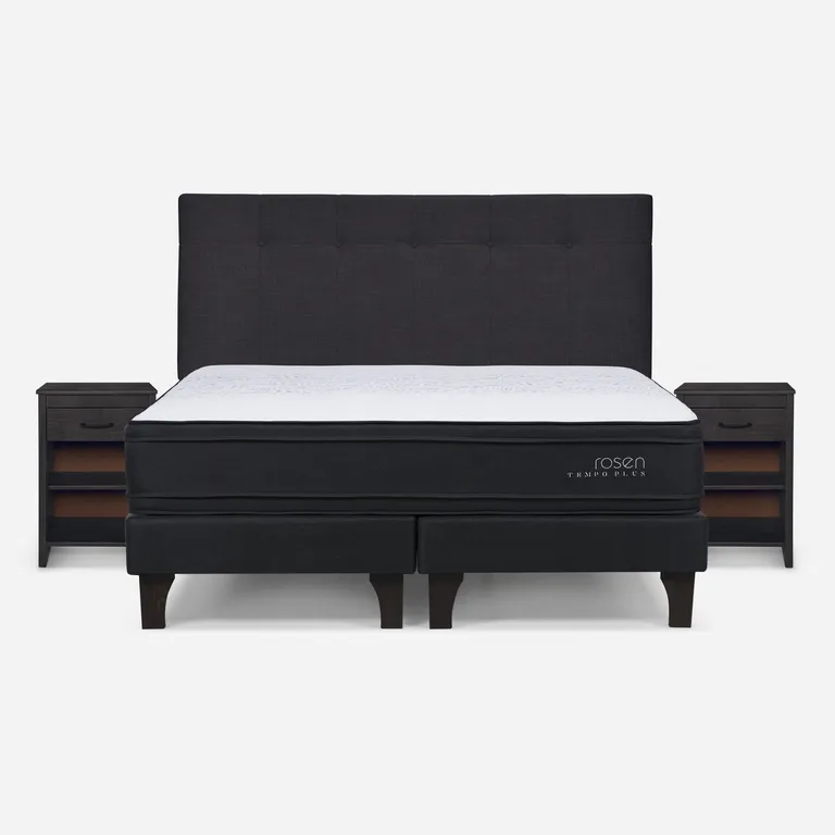 Cama Europea Tempo Plus King x 2.00mt Base Dividida + Respaldo + 2 Veladores