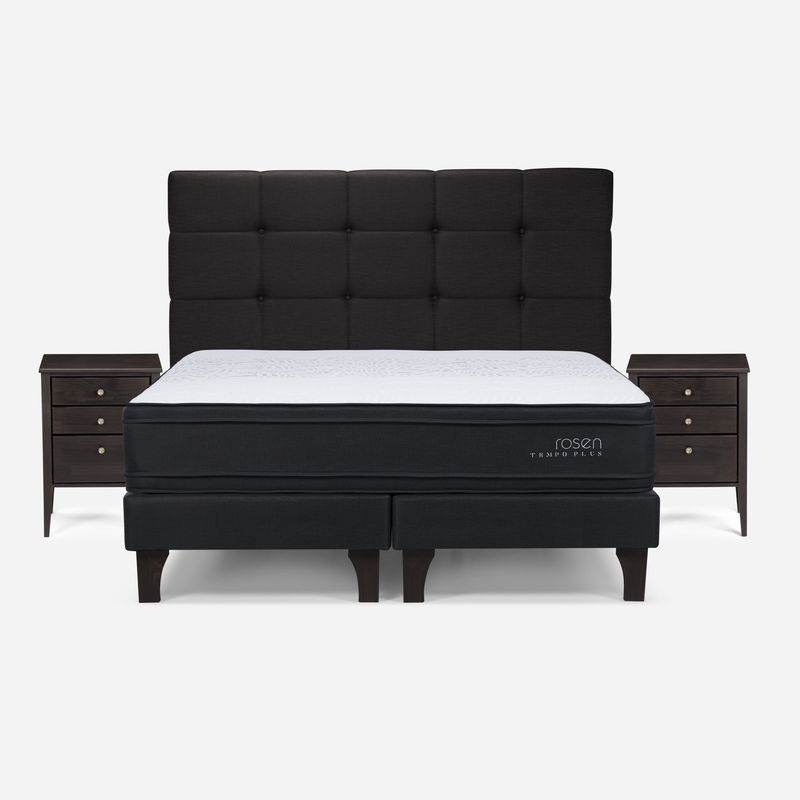 ROSEN - Cama Europea Tempo Plus 2 Plazas + Set Muebles Issey Grafito Rosen