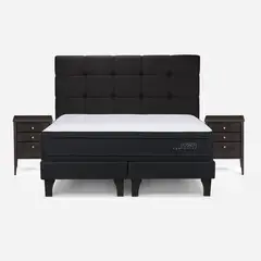 ROSEN - Cama Europea Tempo Plus 2 Plazas + Set Muebles Issey Grafito