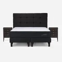 ROSEN - Cama Europea Tempo Plus 2 Plazas x 2.00mt Base Dividida + Respaldo + 2 Veladores