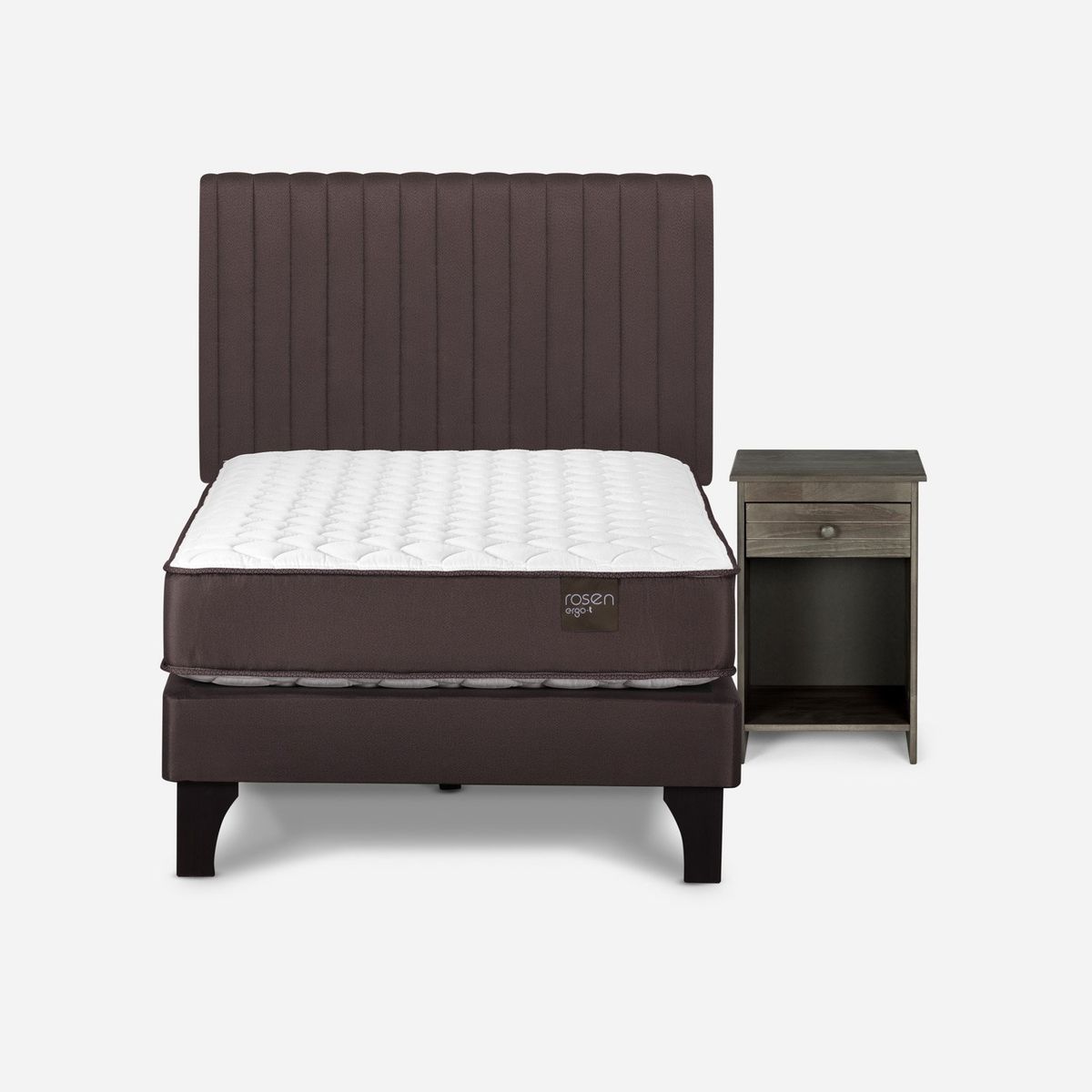 ROSEN - Cama Europea New Ergo T 1.5 Plazas x 2.00 mt  + Respaldo + 1 Velador Rosen