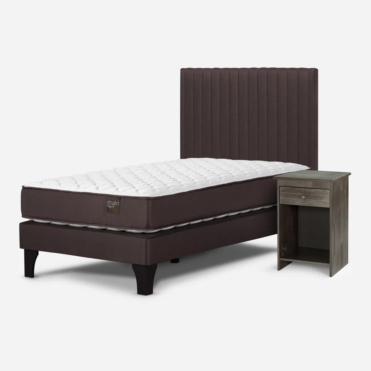 ROSEN - Cama Europea New Ergo T 1.5 Plazas x 2.00 mt  + Respaldo + 1 Velador Rosen