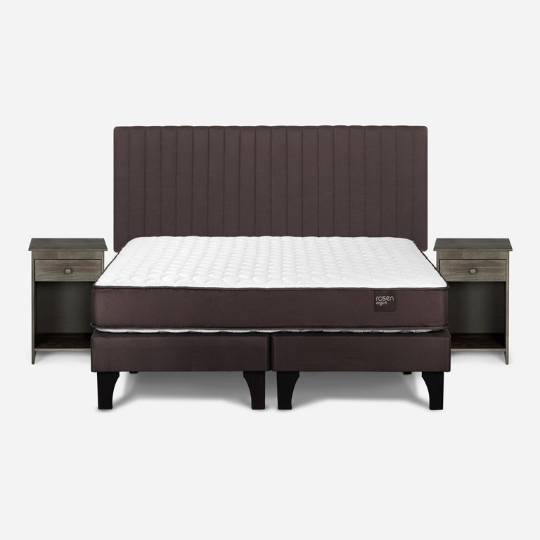 Cama Europea New Ergo T 2 Plazas x 2.00 mt Base Dividida + Respaldo + 2 Veladores