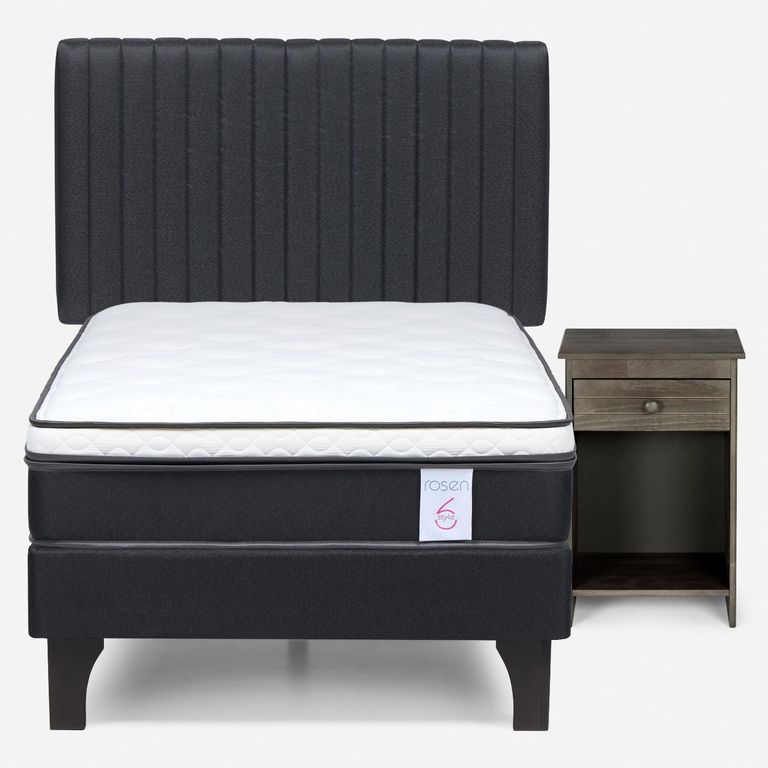 ROSEN Cama Europea New Style 6 1.5 Plazas x 2.00 mt + Respaldo + 1 Velador