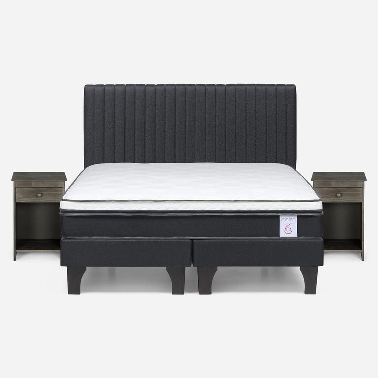ROSEN Cama Europea New Style 6 2 Plazas x 2.00 mt Base Dividida + Respaldo + 2 Veladores
