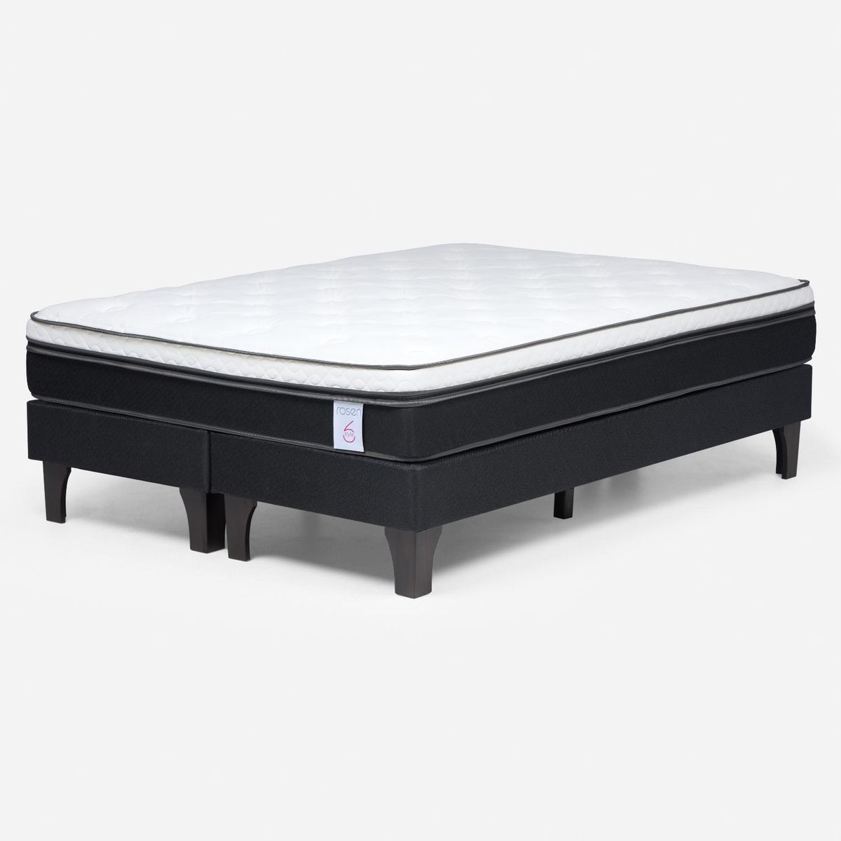 ROSEN - Cama Europea New Style 6 2 Plazas x 2.00 mt Base Dividida + Respaldo + 2 Veladores Rosen
