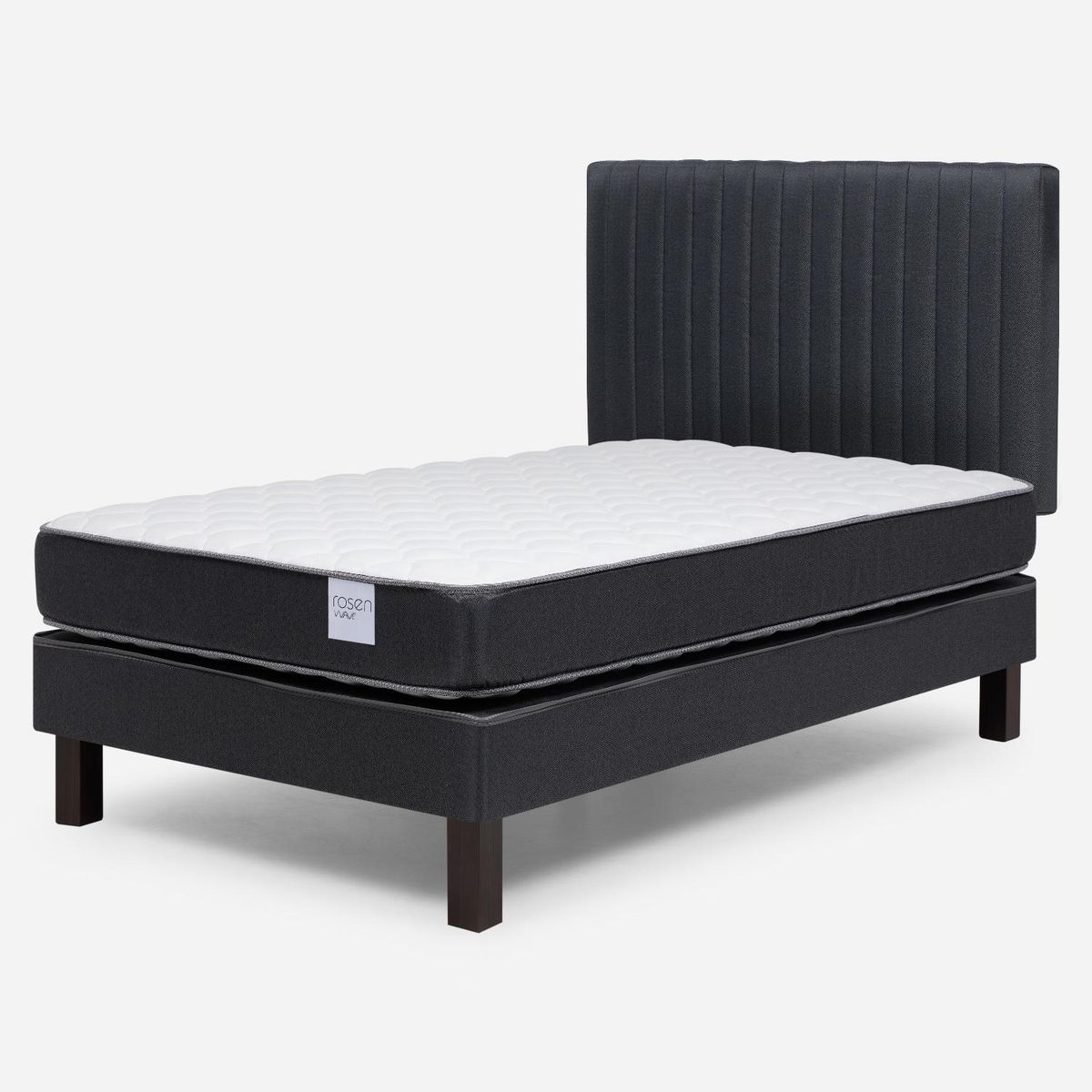 ROSEN - Cama Europea Wave 1.5 Plaza + Respaldo Lucio Grafito Rosen