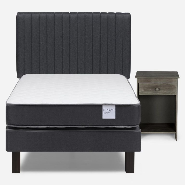 Cama Europea Wave 1.5 Plazas x 1.90 mt + Respaldo + 1 Velador