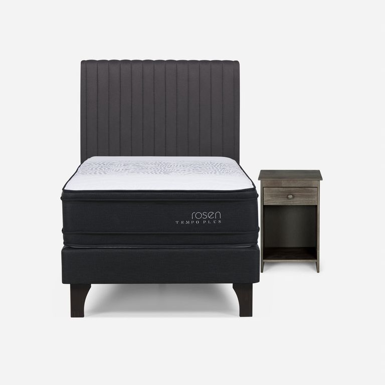 ROSEN Cama Europea Tempo Plus 1.5 Plazas x 2.00mt + Respaldo + 1 Velador