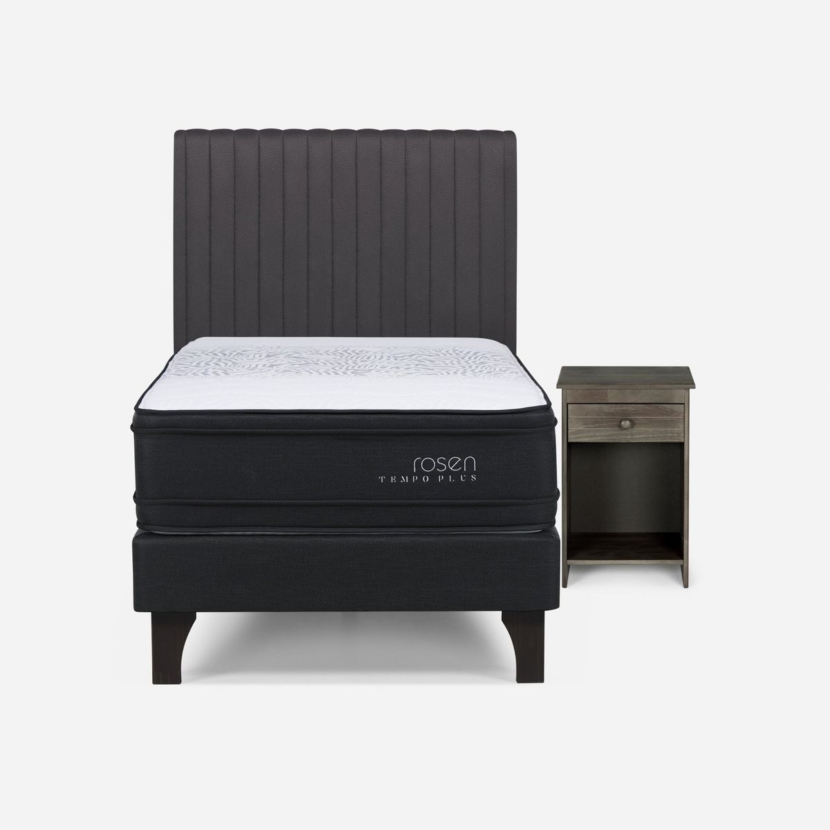 ROSEN - Cama Europea Tempo Plus 1.5 Plazas x 2.00mt  + Respaldo + 1 Velador Rosen
