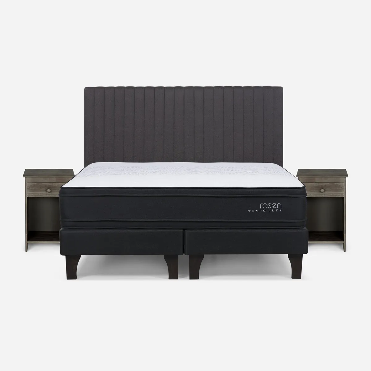 ROSEN - Cama Europea Tempo Plus King x 2.00mt Base Dividida + Respaldo + 2 Veladores Rosen