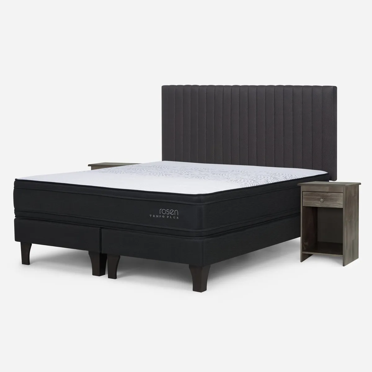 ROSEN - Cama Europea Tempo Plus King x 2.00mt Base Dividida + Respaldo + 2 Veladores Rosen