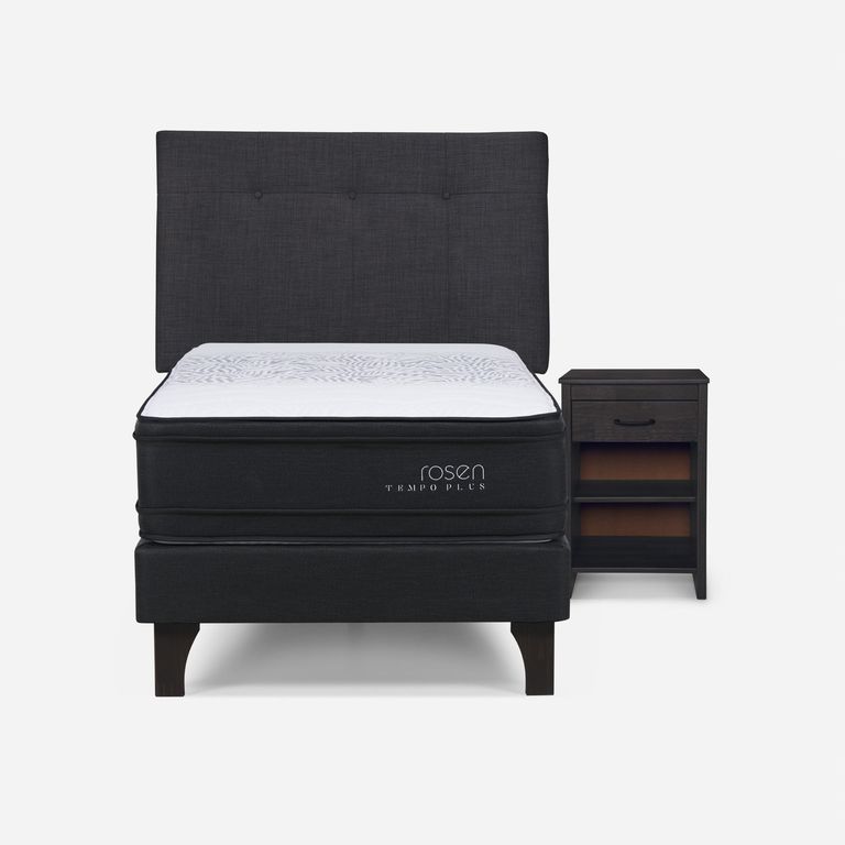 Cama Europea Tempo Plus 1.5 Plazas x 2.00mt + Respaldo + 1 Velador
