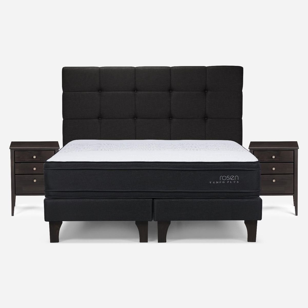 ROSEN - Cama Europea Tempo Plus King x 2.00mt Base Dividida + Respaldo + 2 Veladores Rosen