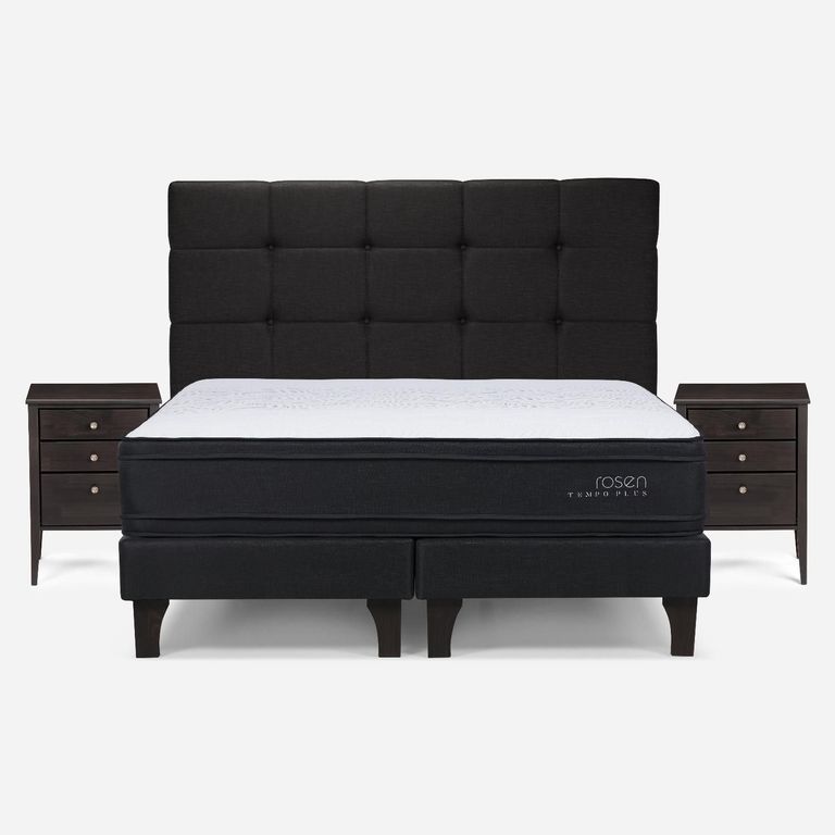 Cama Europea Tempo Plus Super King X 2.00 CM Base Dividida + Respaldo + 2 Veladores