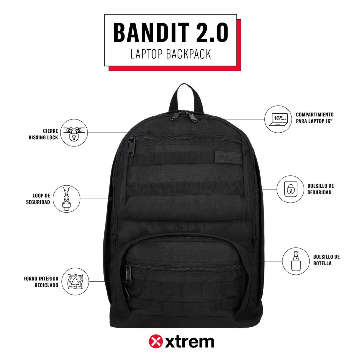 XTREM - Mochila Notebook  Bandit 2.0 5Xt 16" Xtrem