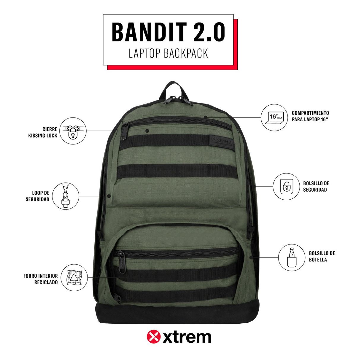 XTREM - Mochila Notebook  Bandit 2.0 5Xt 16" Xtrem