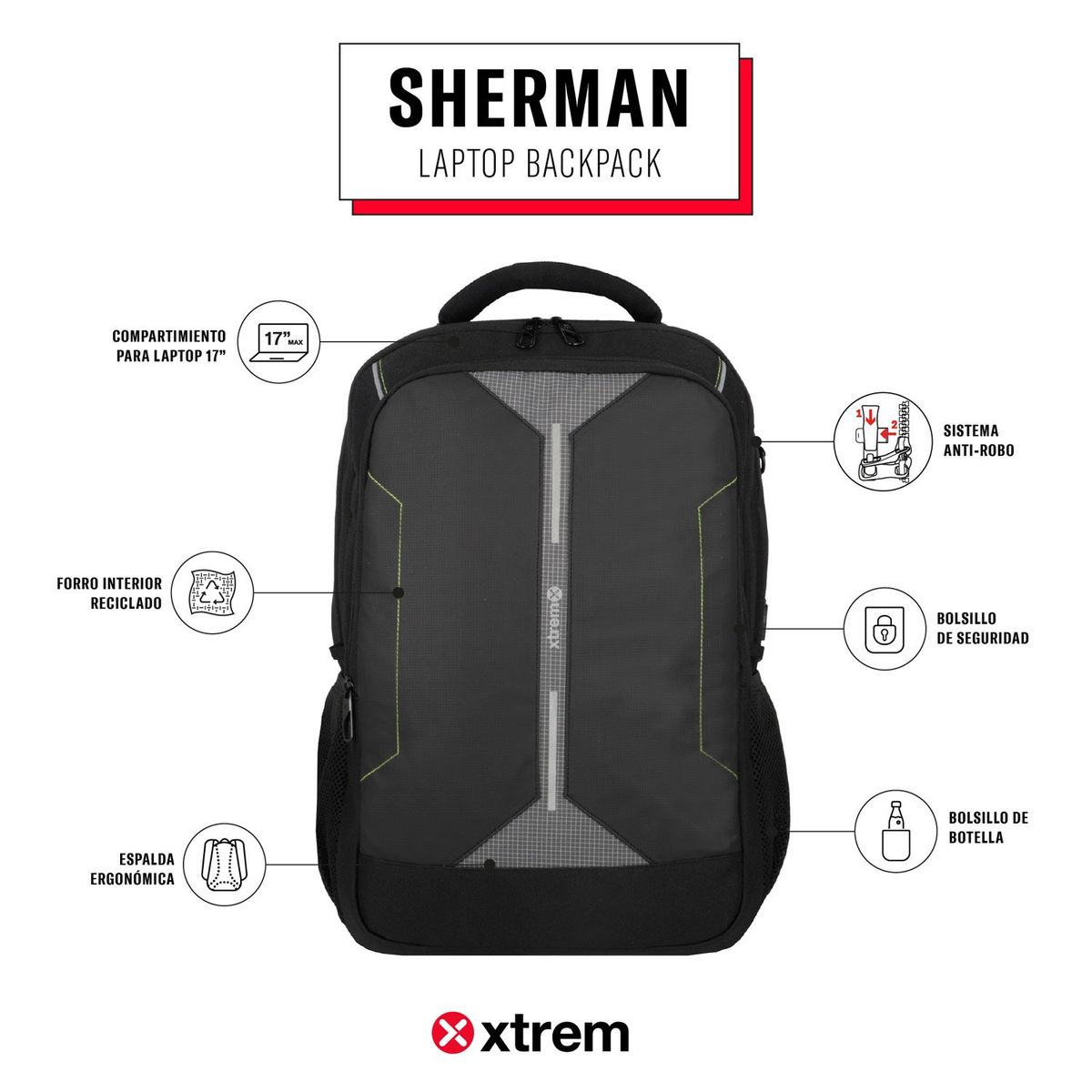 XTREM - Mochila Notebook  Sherman 5Xt 17" Xtrem