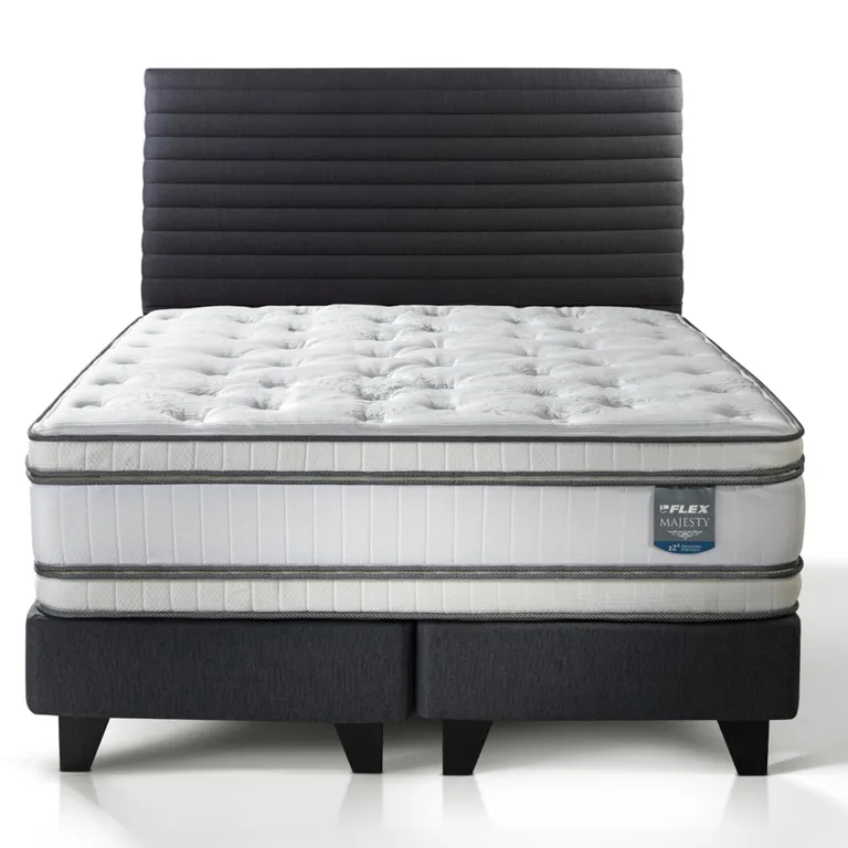 Cama Europea Grafito Majesty 2 Plazas Box B/D + Respaldo Modern
