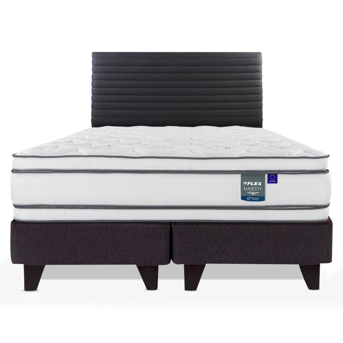 FLEX - Cama Europea Grafito Majesty 2 Plazas Box B/D + Respaldo Modern Flex