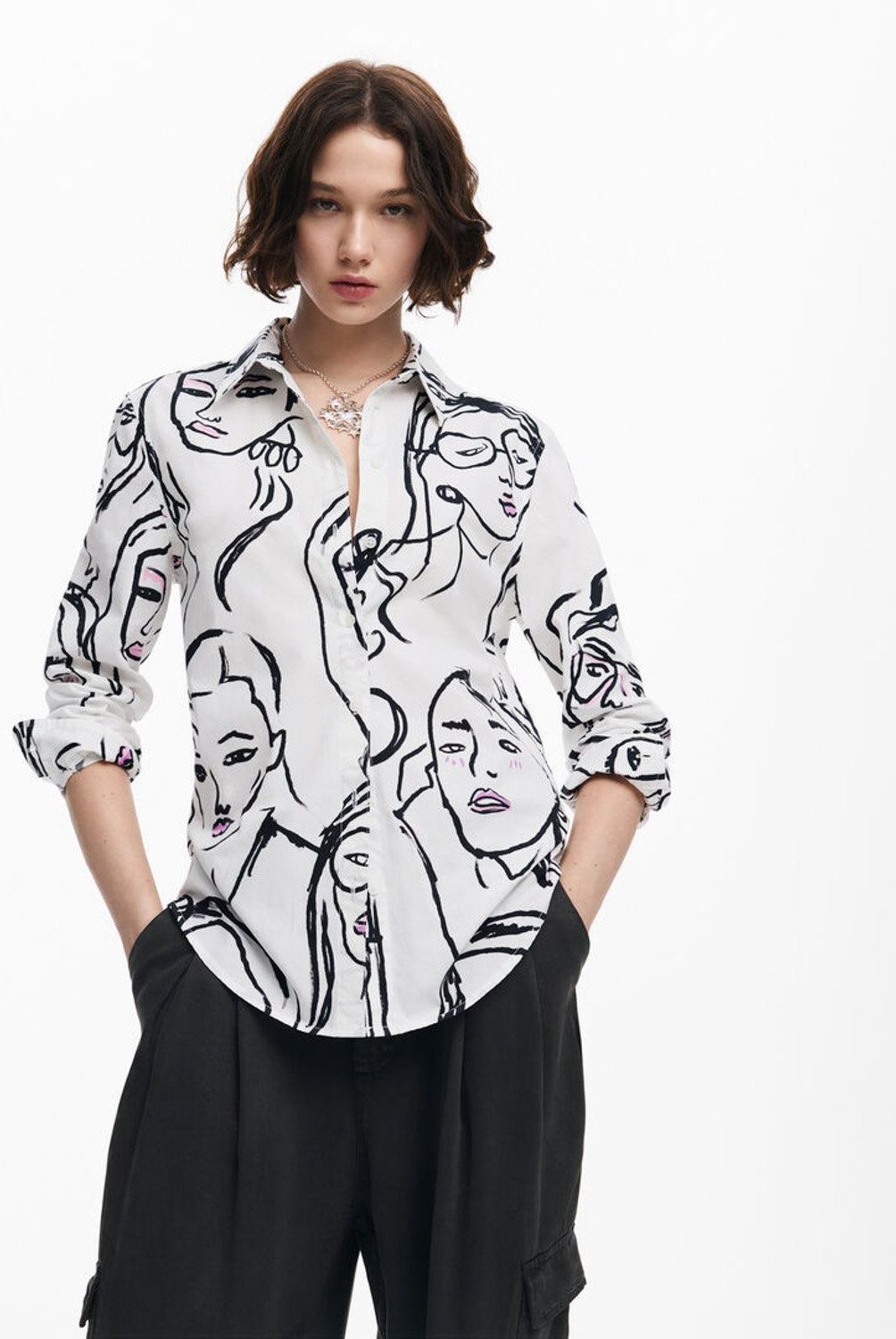 DESIGUAL - Blusa Estampado Caras Mujer Desigual