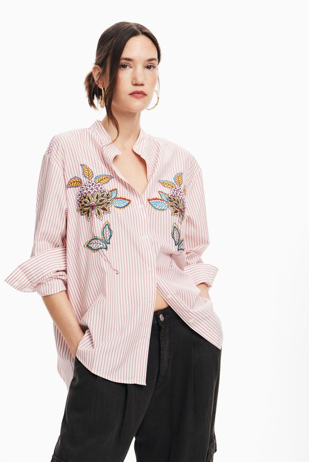 DESIGUAL - Blusa Rayas Flores Mujer Desigual