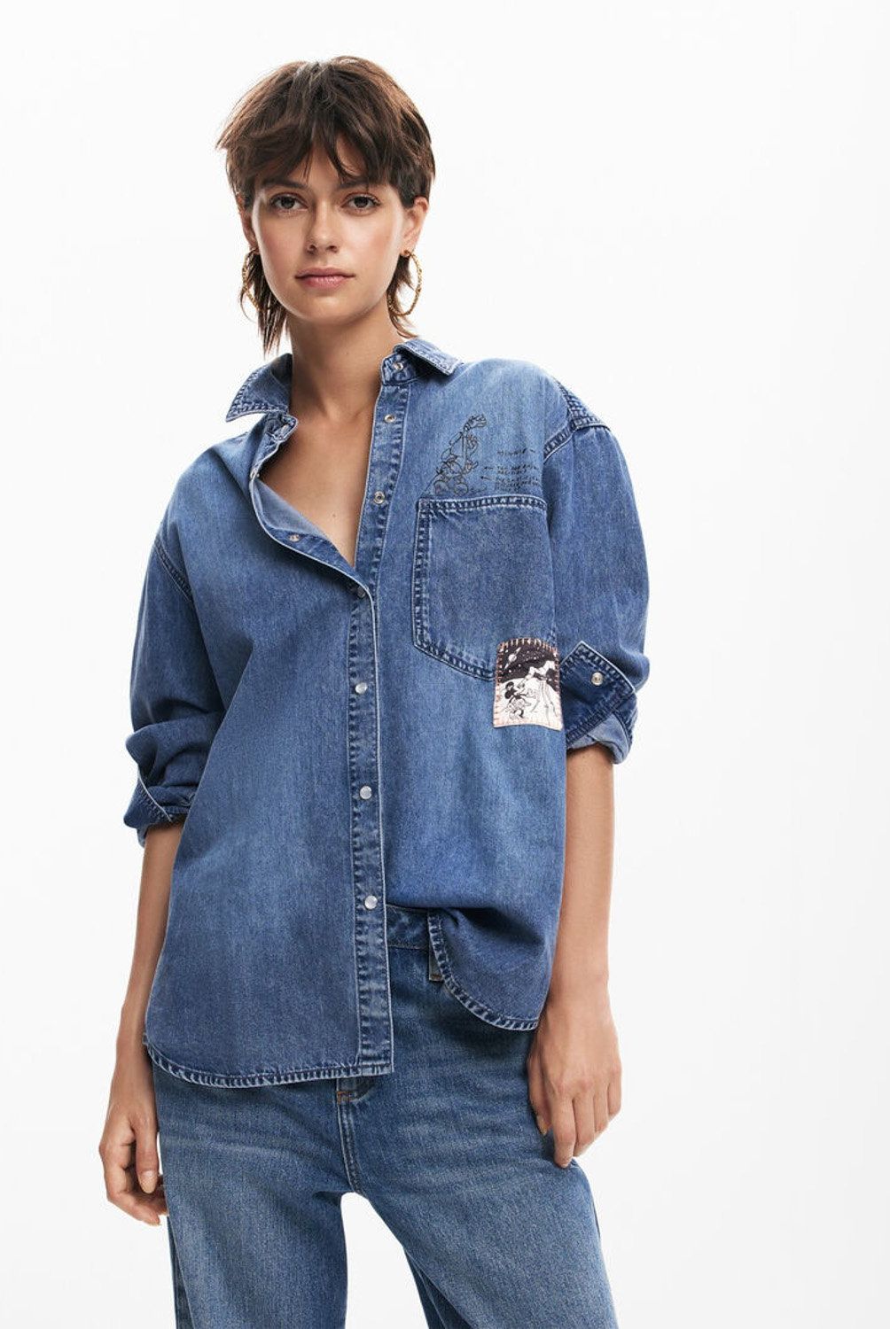 DESIGUAL - Blusa Denim Mickey Mouse Mujer Desigual