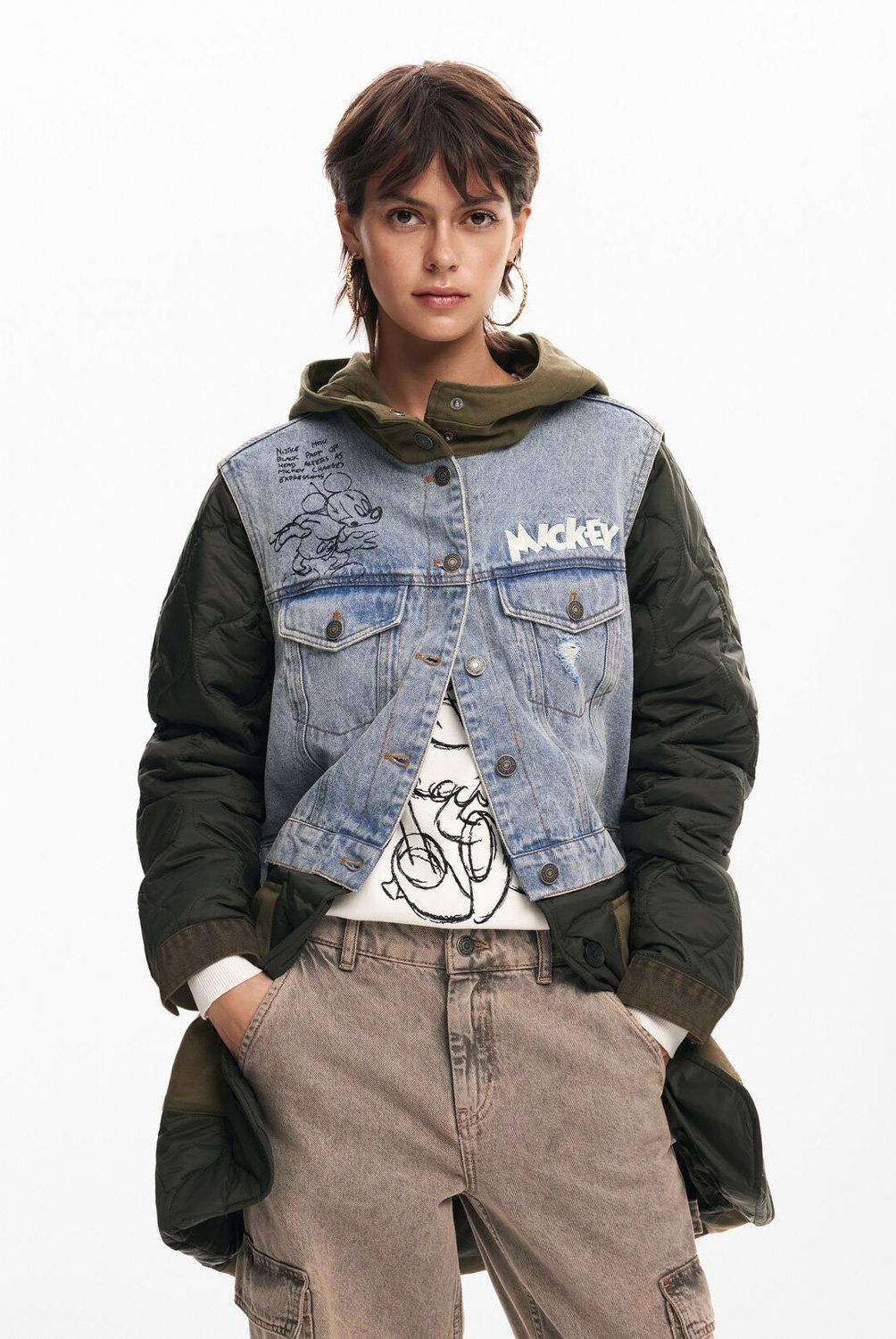 DESIGUAL - Parka Híbrida Capucha Mickey Mujer Desigual
