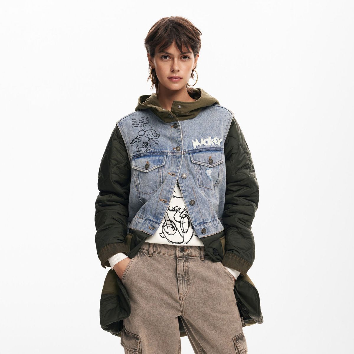 DESIGUAL - Parka Híbrida Capucha Mickey Mujer Desigual