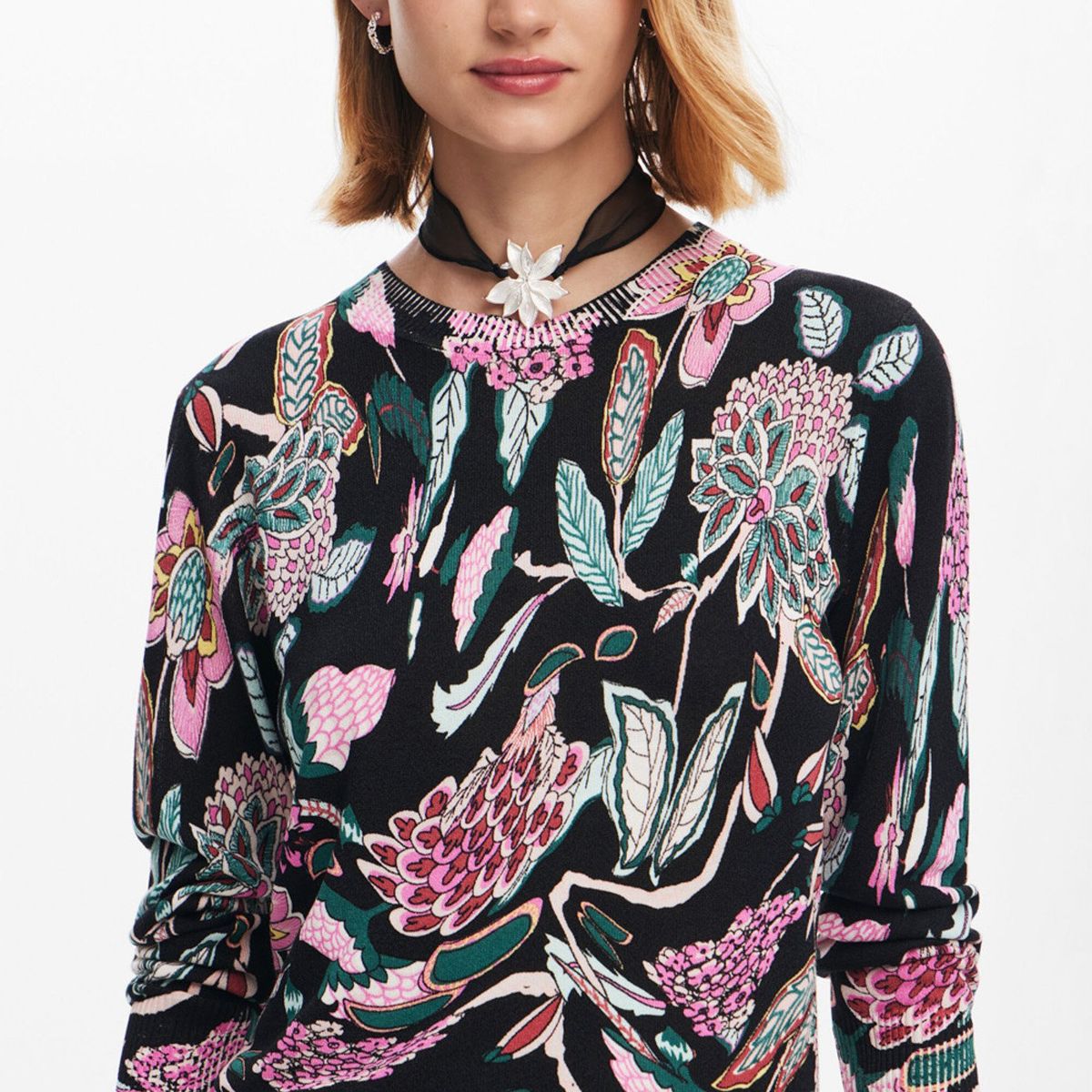 DESIGUAL - Sweater De Punto Dibujos Botánicos Mujer Desigual