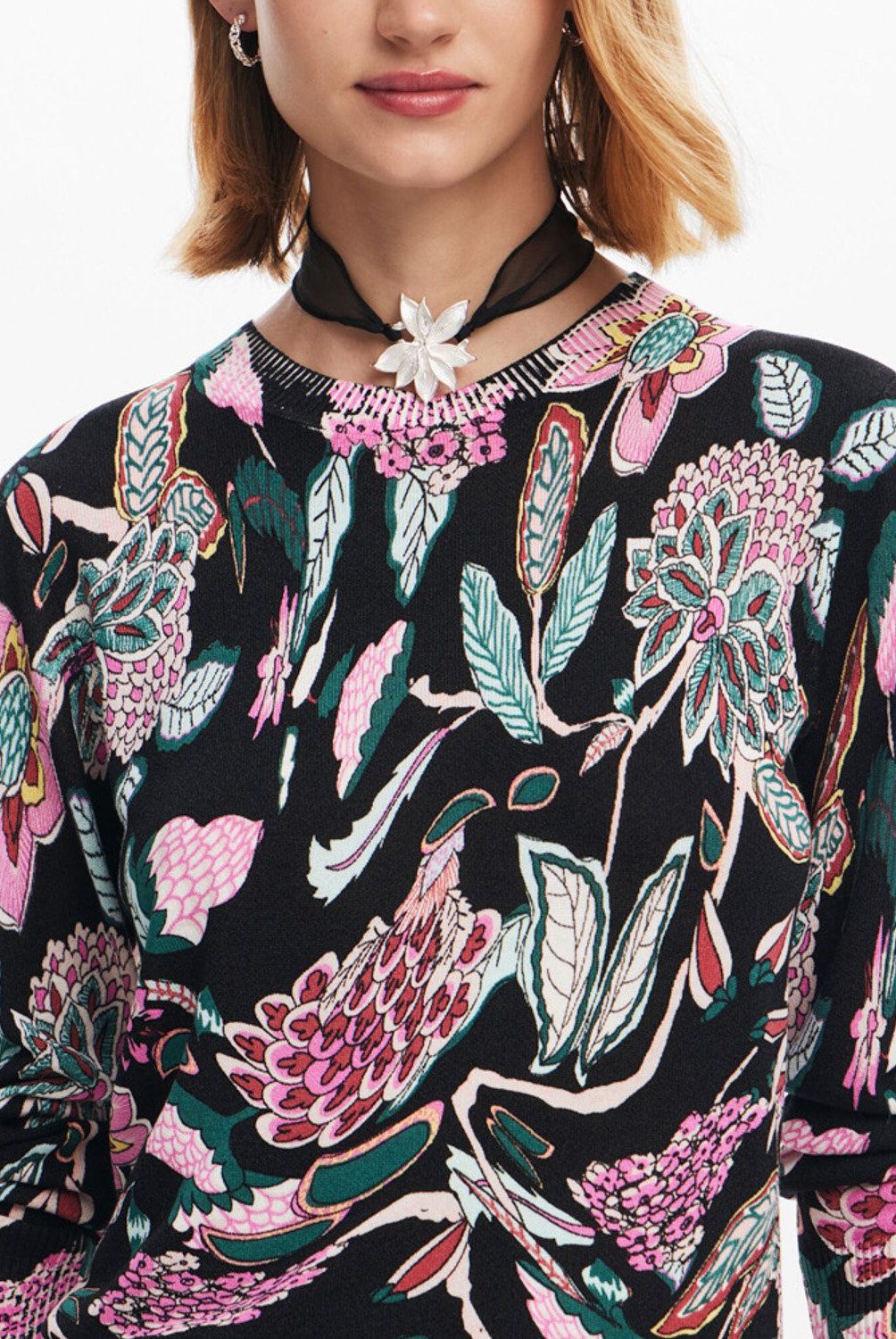 DESIGUAL - Sweater De Punto Dibujos Botánicos Mujer Desigual
