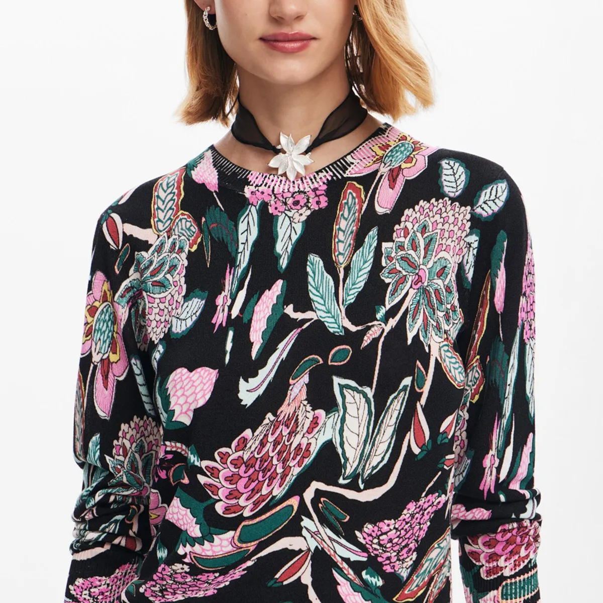 DESIGUAL - Sweater De Punto Dibujos Botánicos Mujer Desigual