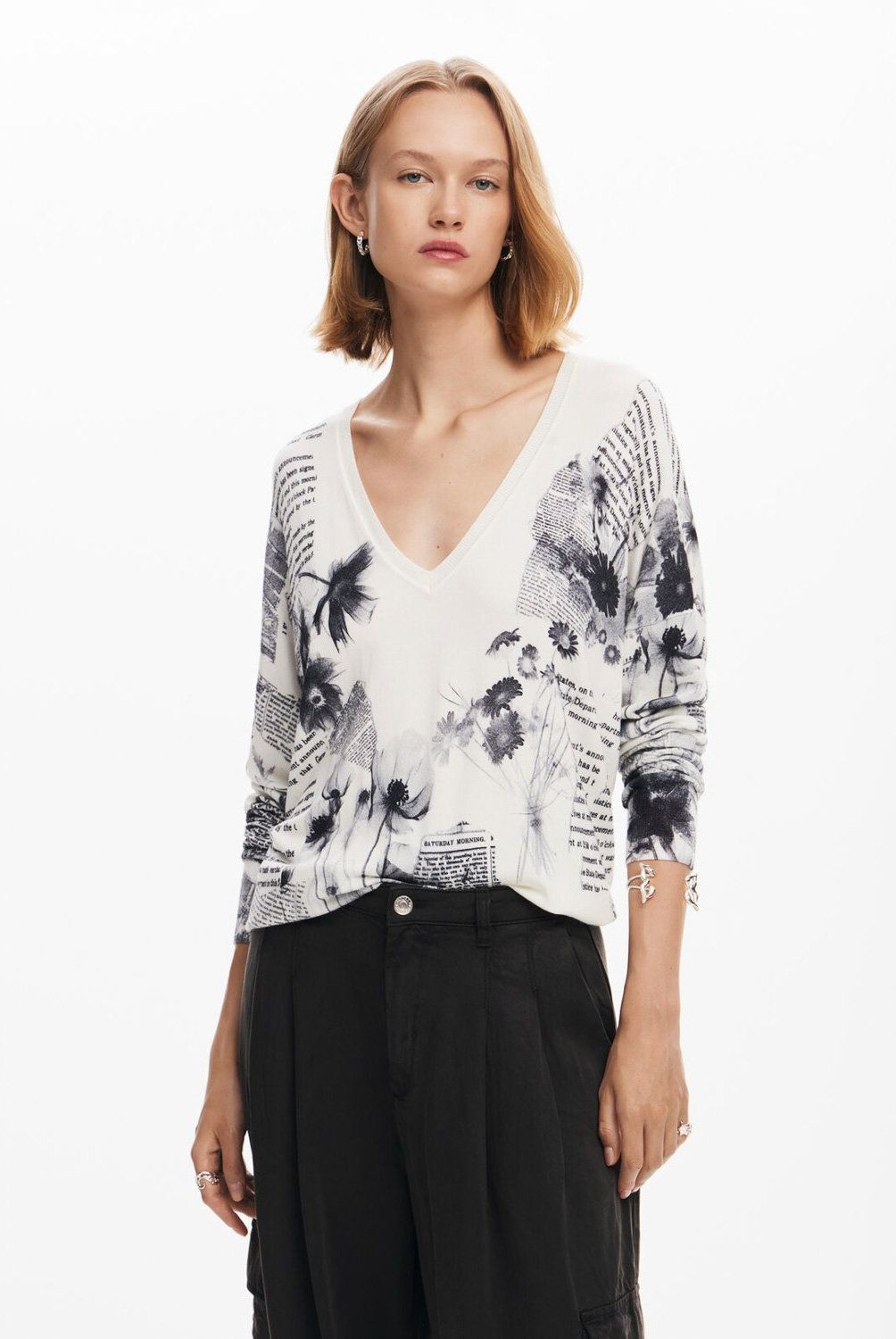 DESIGUAL - Sweater De Punto Estampado Textos Mujer Desigual