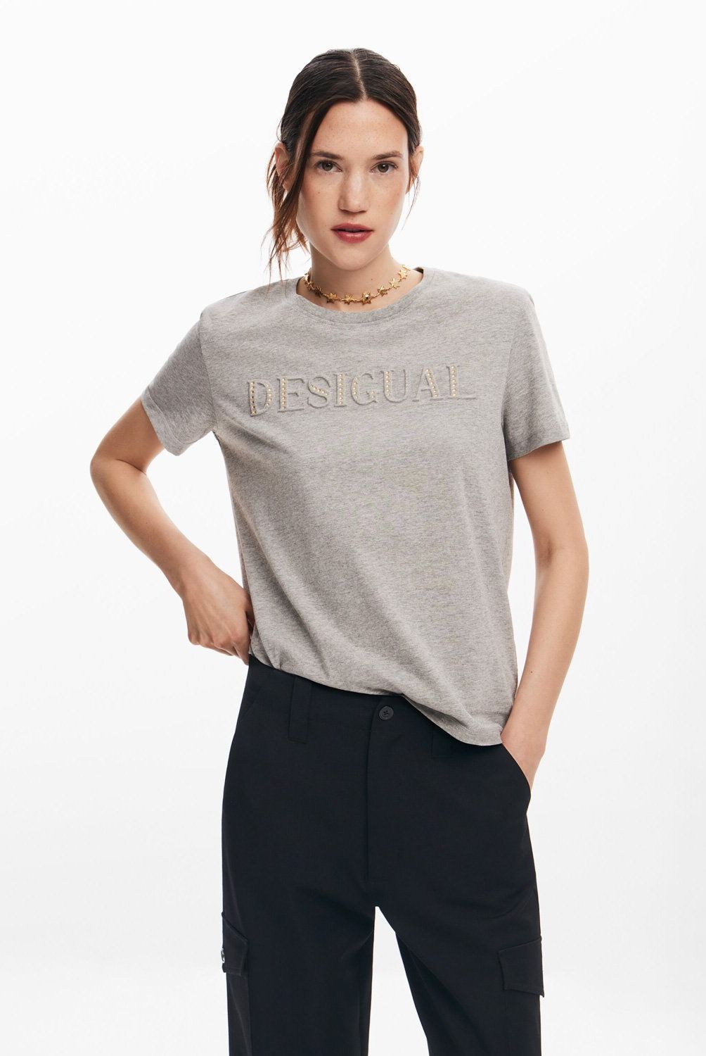 DESIGUAL - Polera Logotipo Strass Mujer Desigual