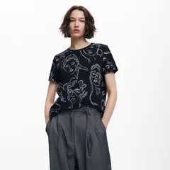 DESIGUAL - Polera Manga Corta Caras Mujer