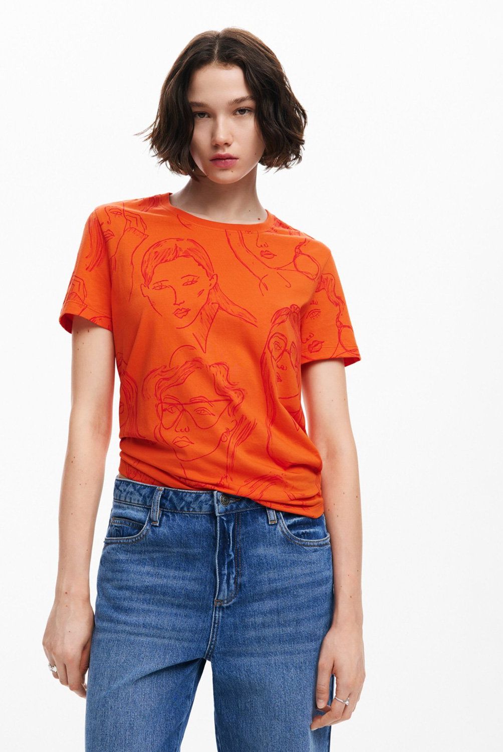 DESIGUAL - Polera Estampado Caras Mujer Desigual