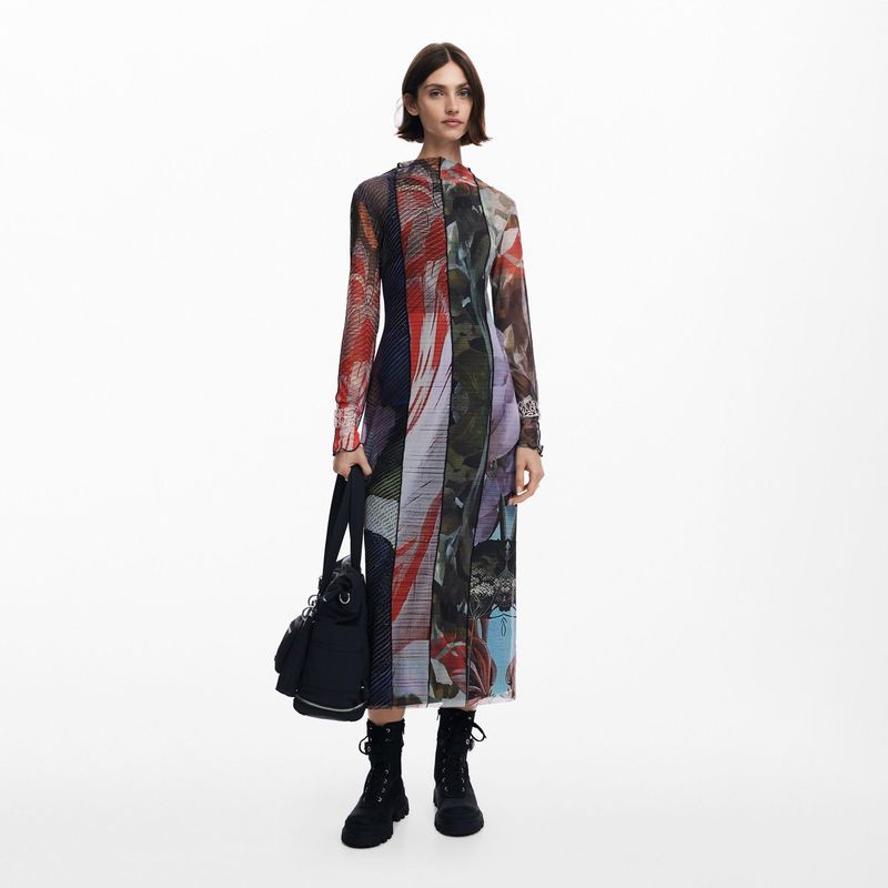 DESIGUAL - Vestido Midi Tul Estampado Mujer Desigual