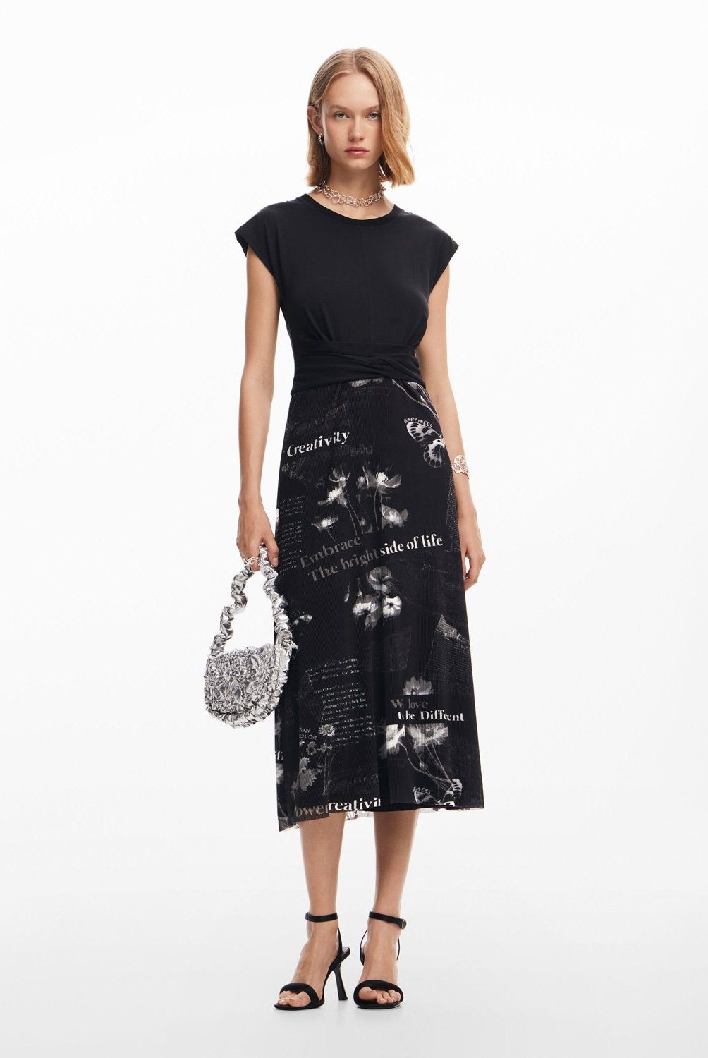 DESIGUAL - Vestido Midi Textos Mujer Desigual