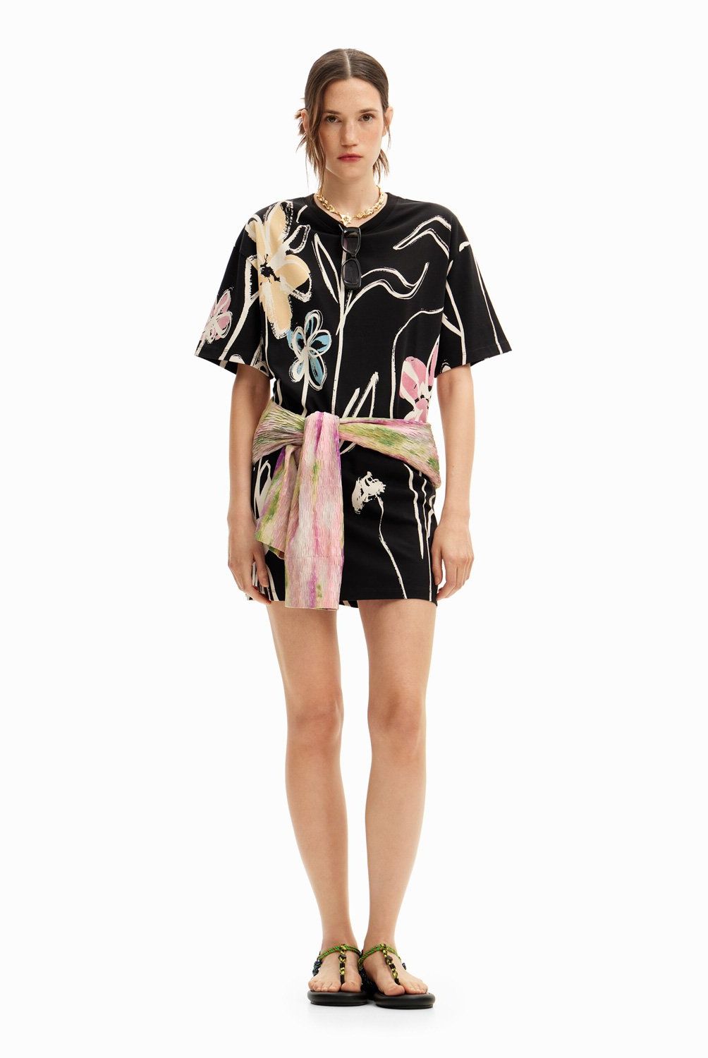 DESIGUAL - Vestido Corto Flores Ilustradas Mujer Desigual