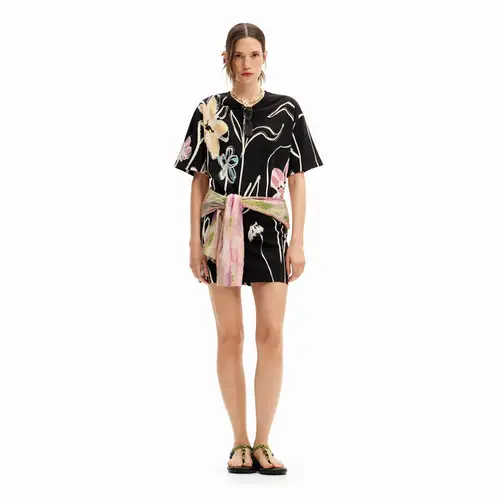 DESIGUAL - Vestido Corto Flores Ilustradas Mujer