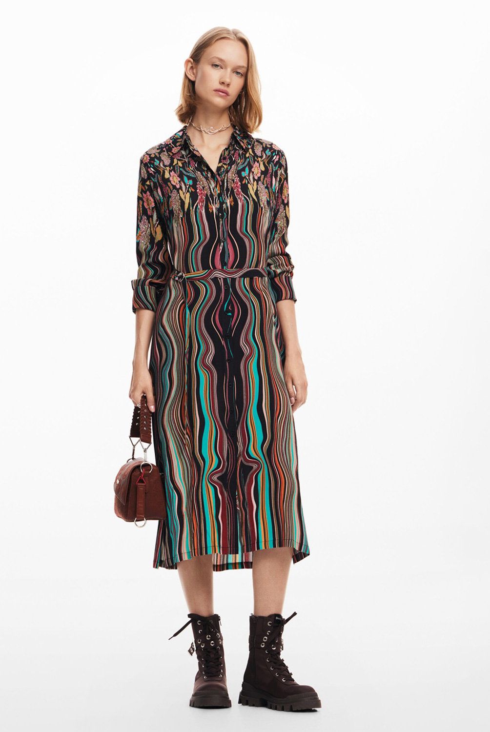DESIGUAL - Vestido Midi Camisero Mujer Desigual