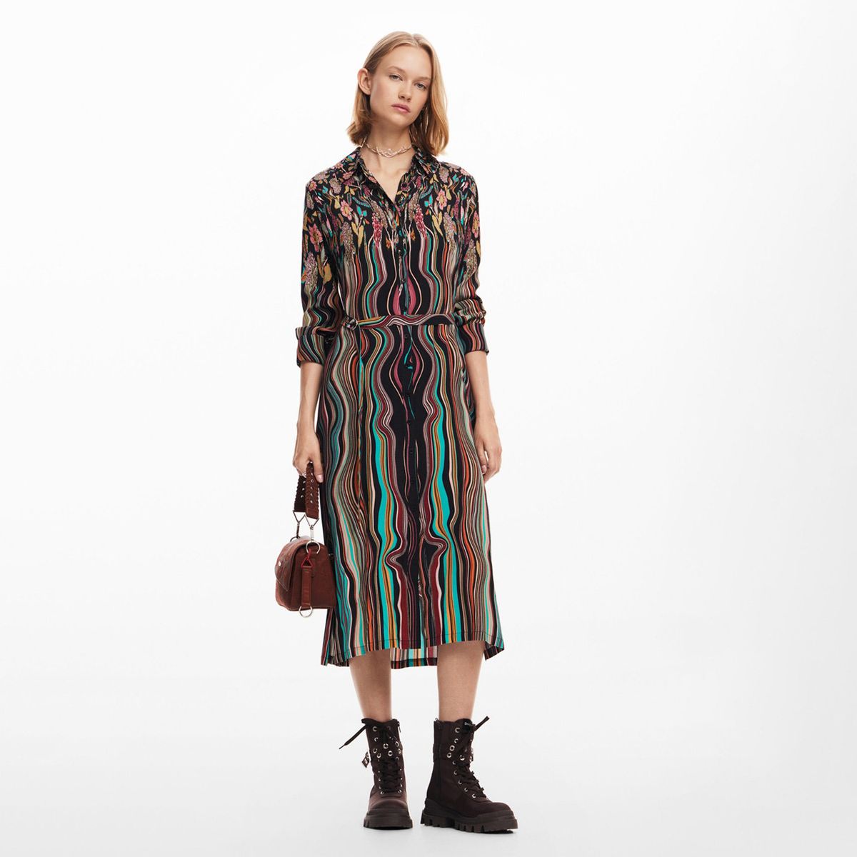DESIGUAL - Vestido Midi Camisero Mujer Desigual