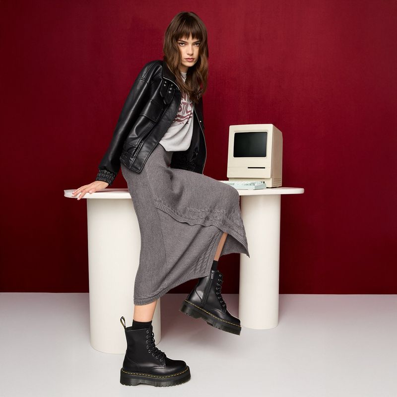 DR MARTENS - Jadon Polished Smooth Botín Mujer Cuero Negro Dr Martens