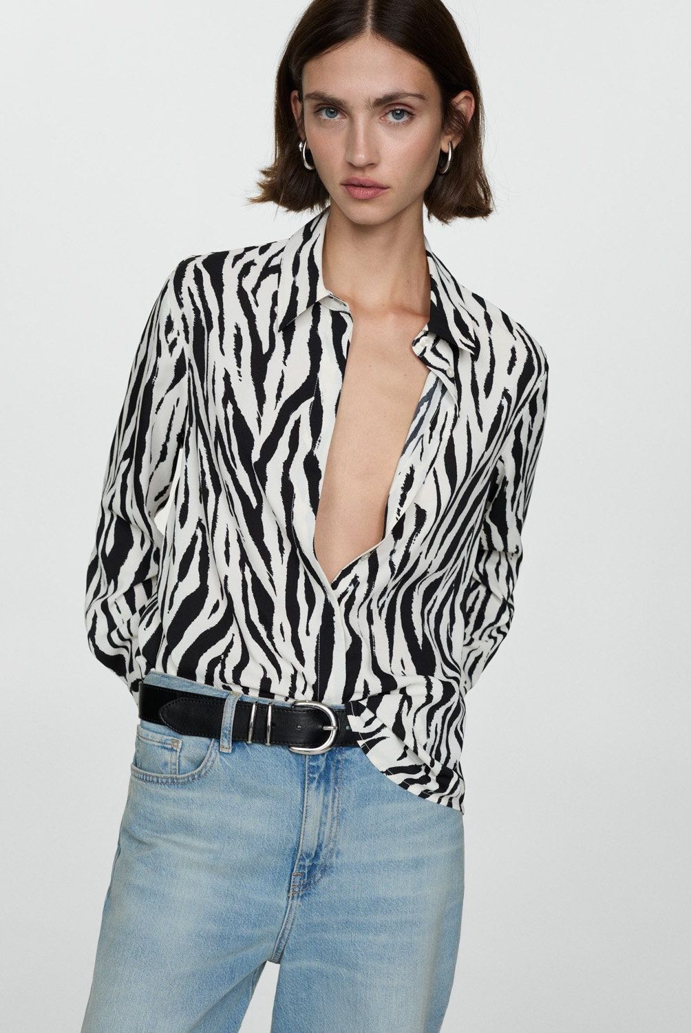 MANGO - Camisa Estampada Fluida Mujer Mango