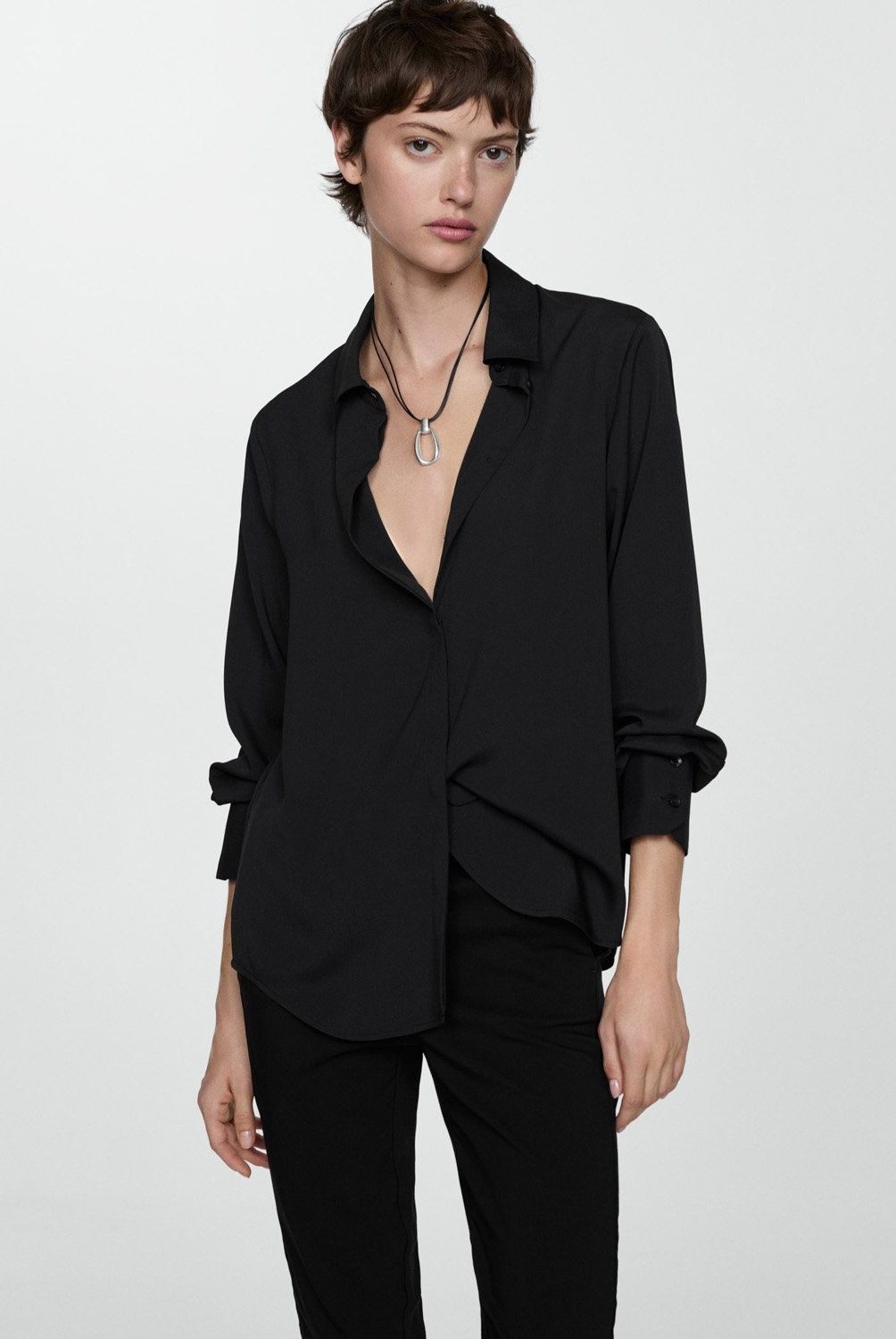 MANGO - Camisa Manga Larga Fluida Mujer Mango