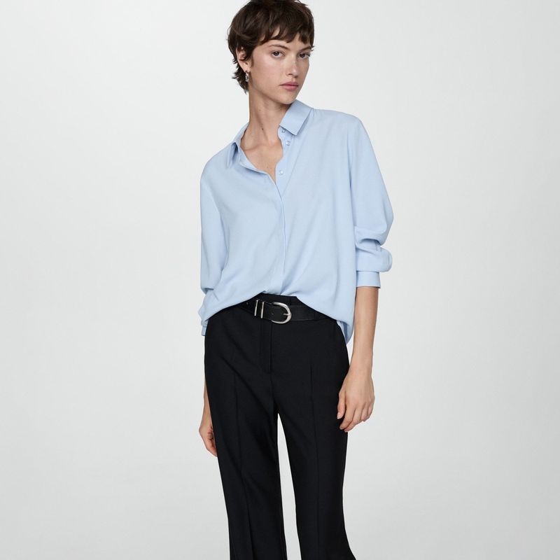 MANGO - Camisa Manga Larga Fluida Mujer Mango