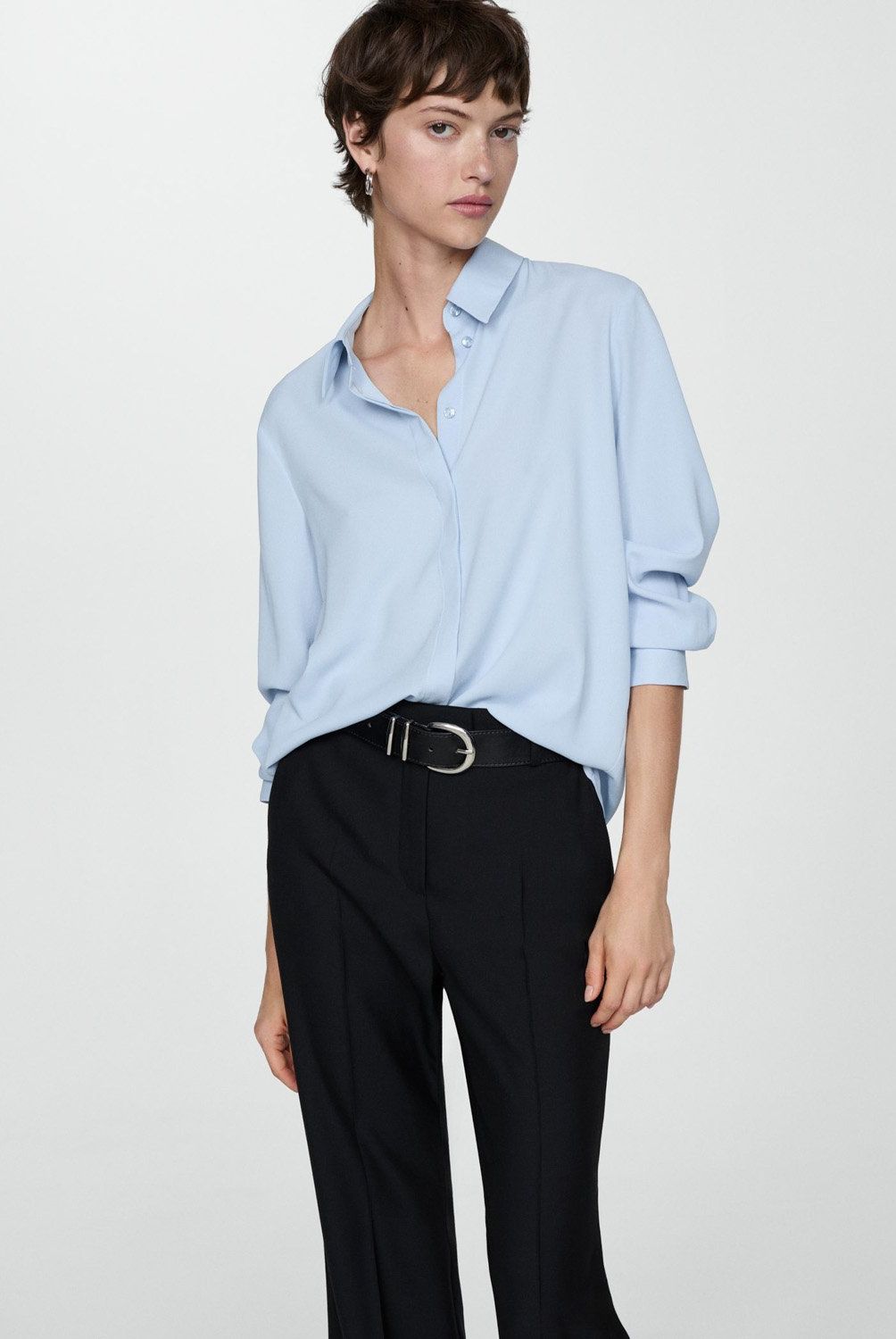 MANGO - Camisa Manga Larga Fluida Mujer Mango