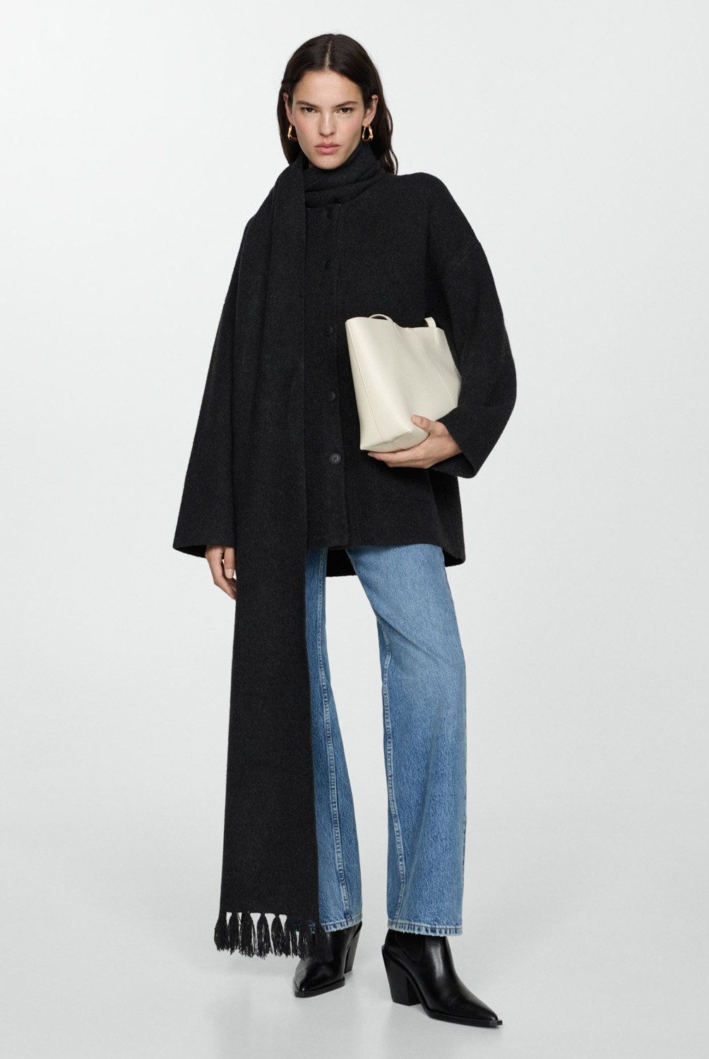 MANGO - Abrigo Punto Bufanda Desmontable Mujer Mango