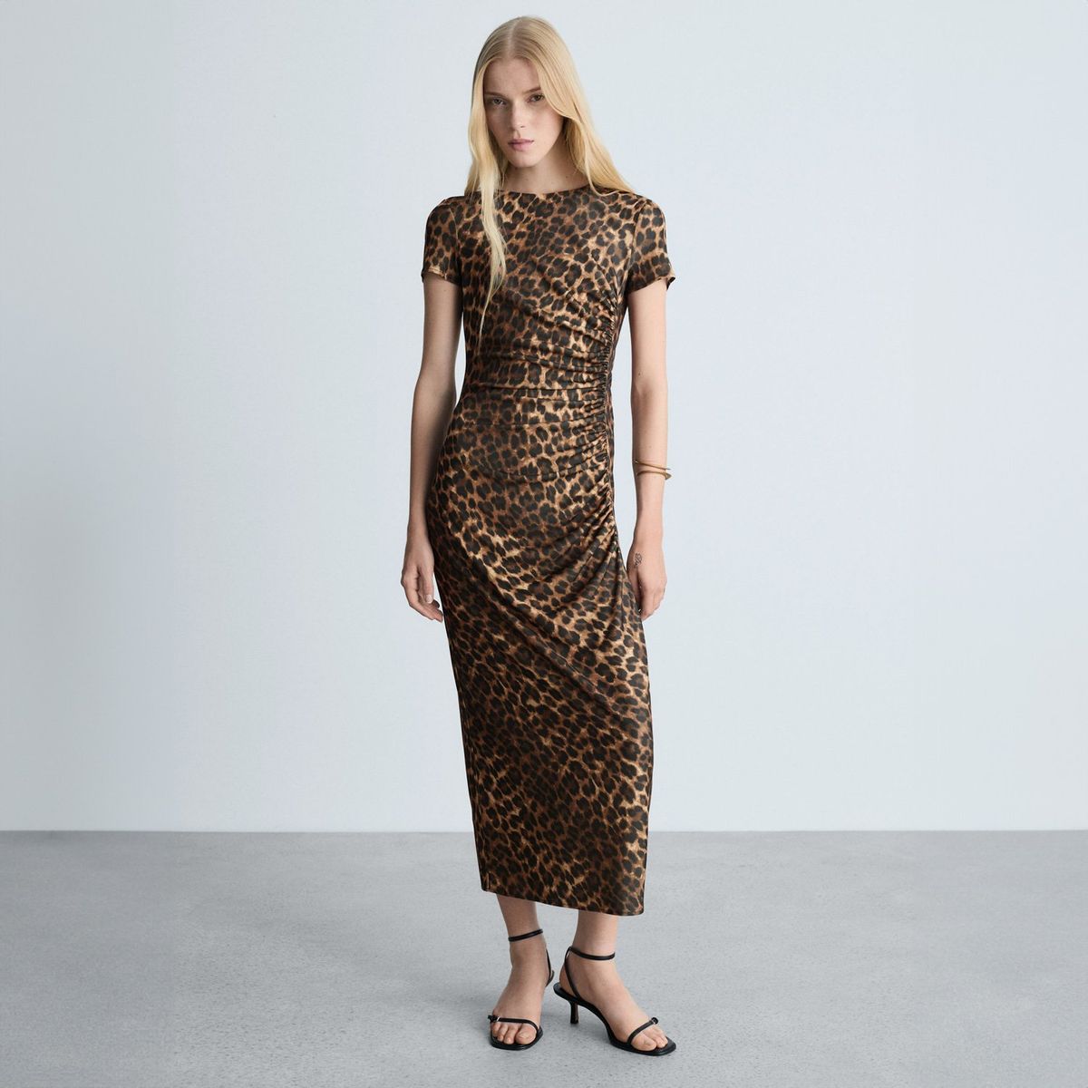 MANGO - Vestido Leopardo Detalles Fruncidos Mujer  Mango